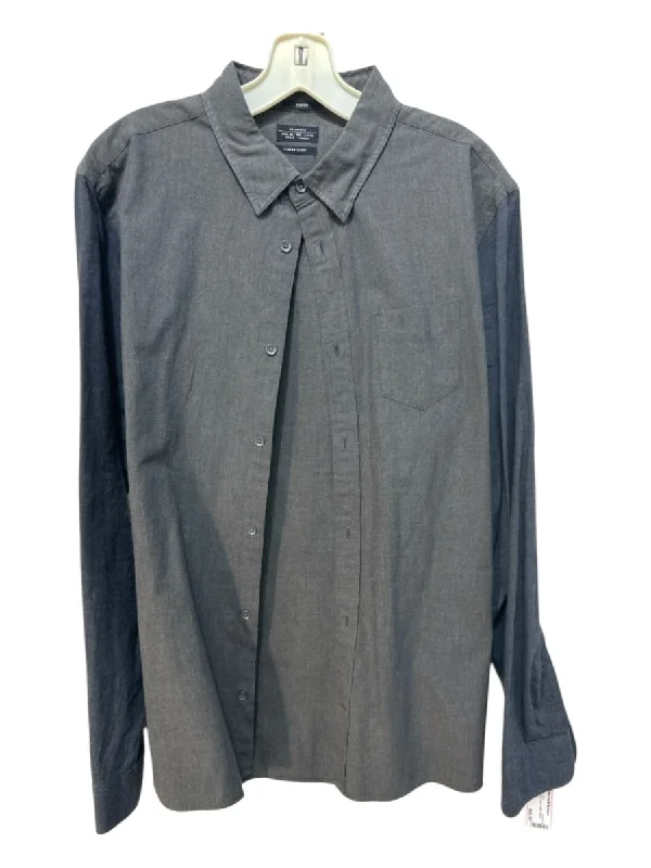 ALLSAINTS Size L Dark Gray Cotton Solid Button Down Men's Long Sleeve Shirt