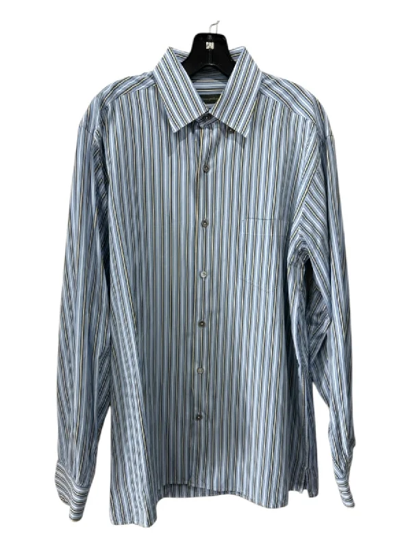 Ermenegildo Zegna Size L Blue, White & Yellow Cotton Striped Long Sleeve Shirt