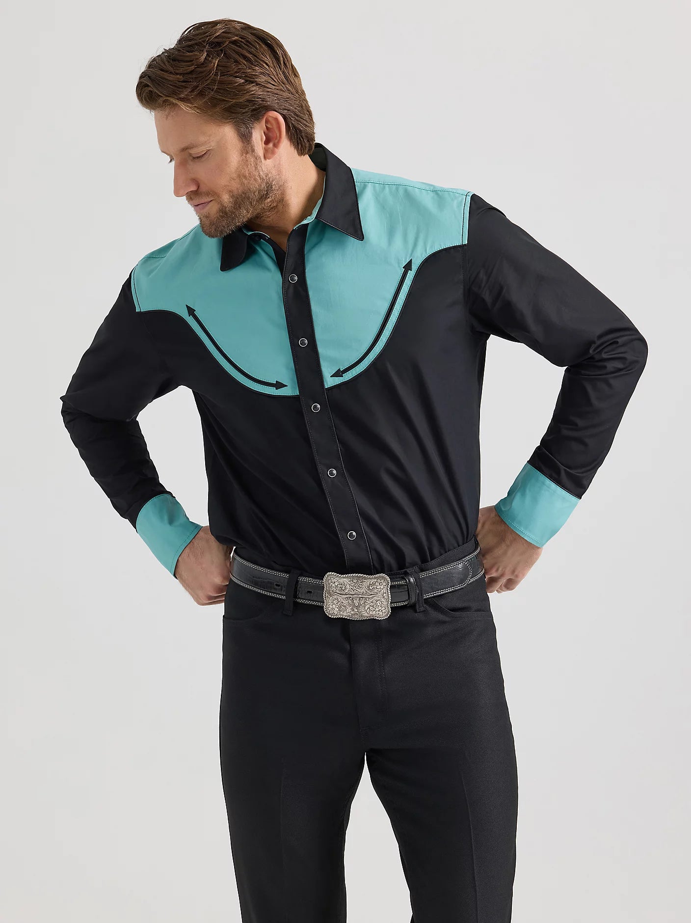 Wrangler® Rodeo Ben Blue/Black Western Snap Shirt