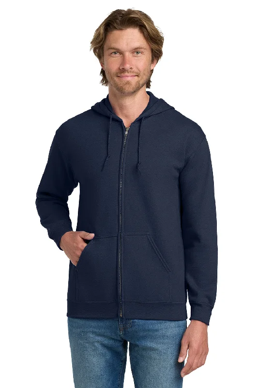 Gildan Mens Pill Resistant Full Zip Hooded Sweatshirt Hoodie w/ Pockets - Navy Blue