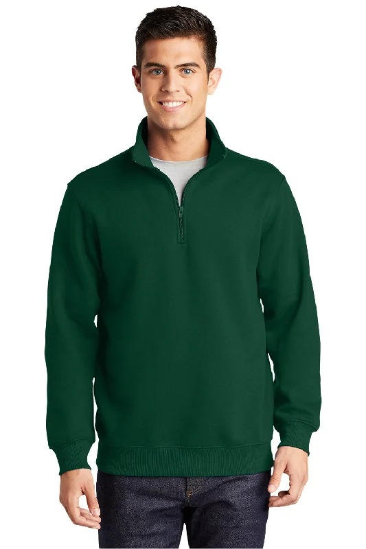 Sport-Tek Mens Shrink Resistant Fleece 1/4 Zip Sweatshirt - Forest Green