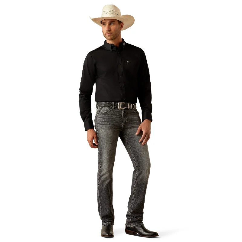 ARIAT TEAM LOGO BLACK/GREY TWILL LONG SLEEVE SHIRT