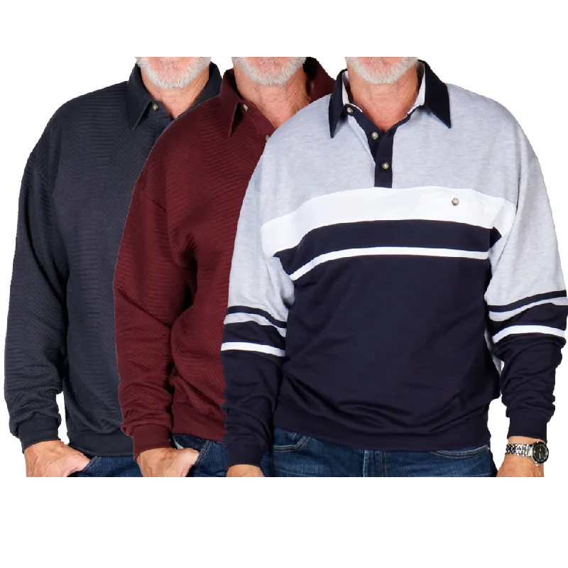 Burgundy Navy Mix-3 Long Sleeve Shirts Bundled