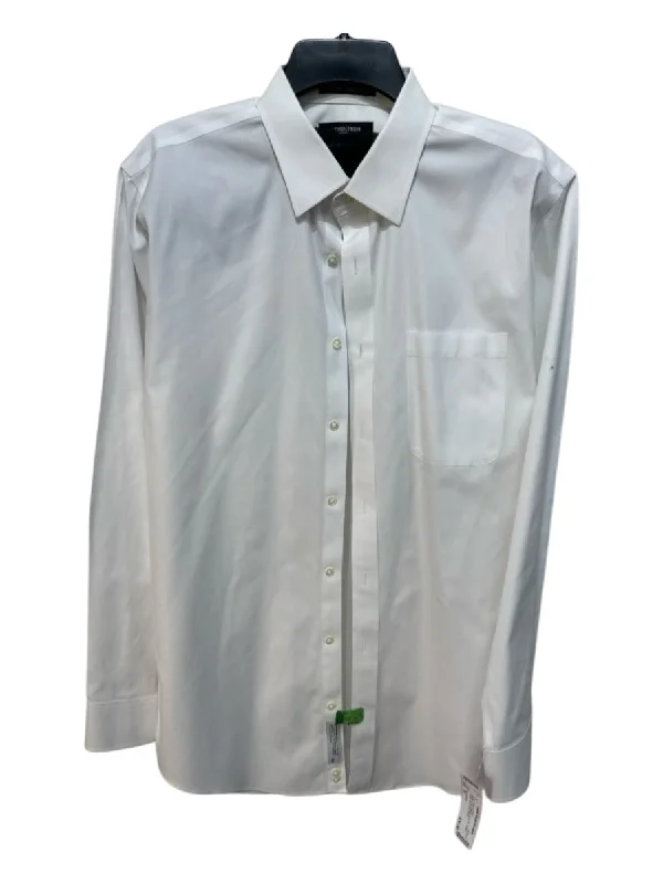 Nordstrom Size 16 White Cotton Blend Solid Button Down Men's Long Sleeve Shirt