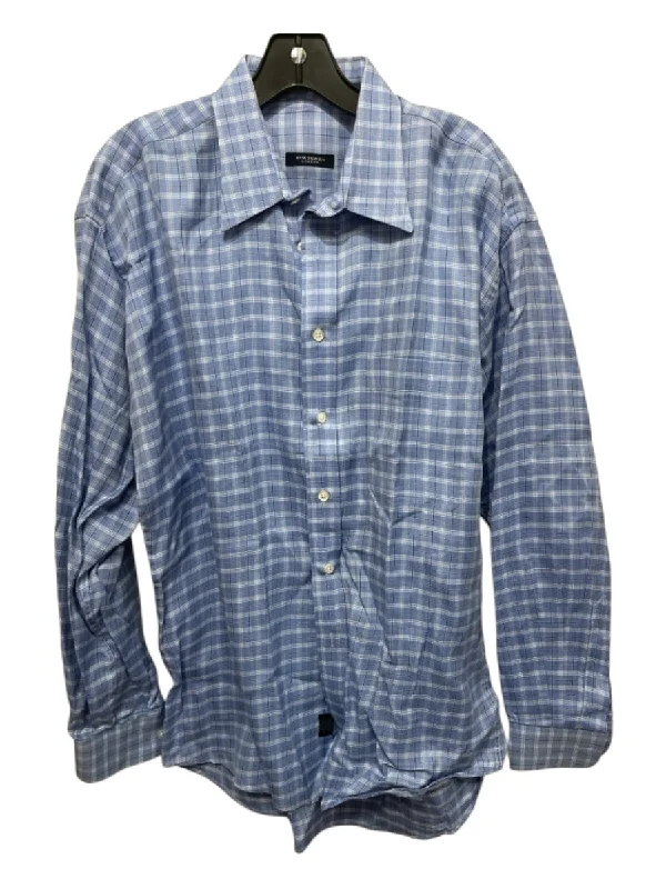 Burberry Size L Blue & White Cotton Blend Plaid Button Down Long Sleeve Shirt