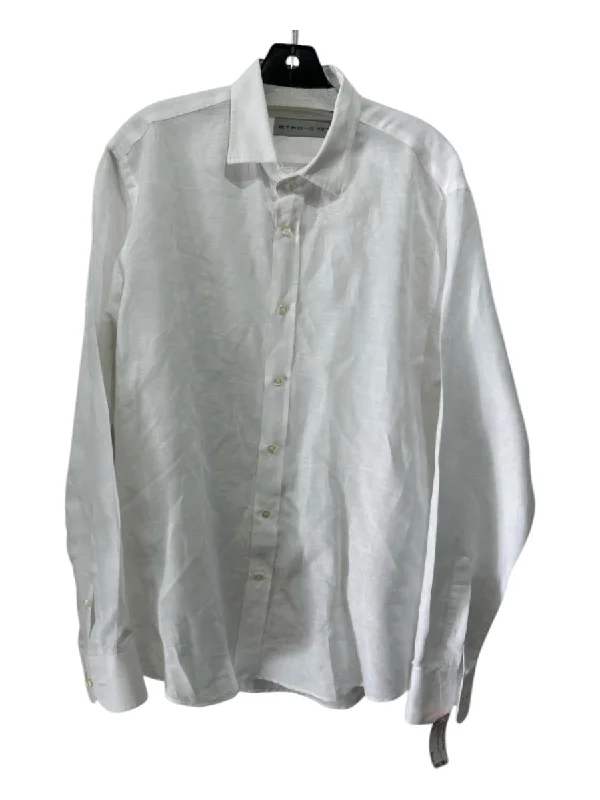 Etro Size 42 White All Over Print Button Down Men's Long Sleeve Shirt