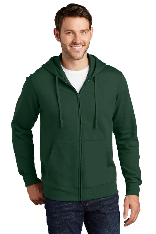 Port & Company Mens Fan Favorite Fleece Full Zip Hooded Sweatshirt Hoodie w/ Pockets - Forest Green