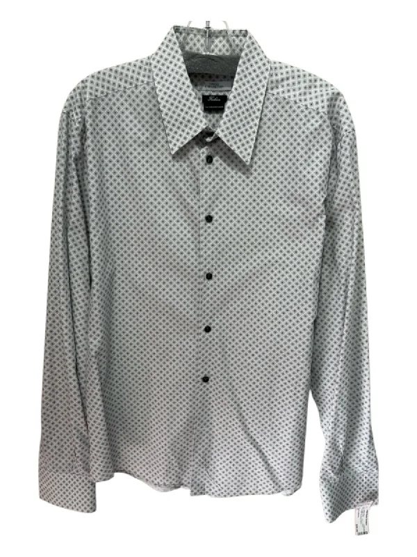 Versace Collection Size 17 White & Grey Cotton All Over Print Long Sleeve Shirt