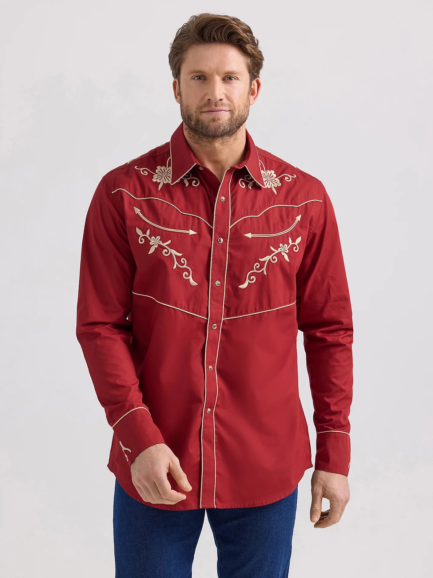 Wrangler® Rodeo Ben Ruby Red Western Snap Shirt