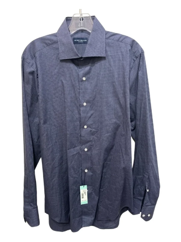 Peter Millar NWT Size M Blue & Navy Cotton Blend Dots Men's Long Sleeve Shirt