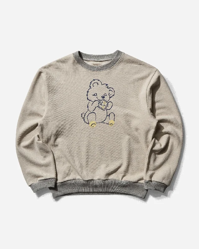 Men's SWT Knit Crewneck Sweatshirt (Peckish Little Bear) Ecru / Grey