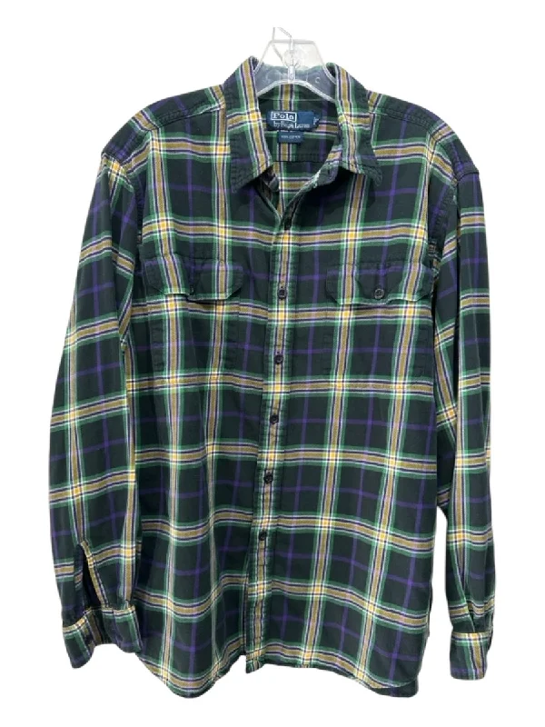 Polo Size L Green & Multi Cotton Plaid Button Down Men's Long Sleeve Shirt