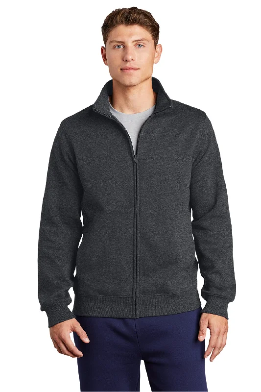 Sport-Tek Mens Shrink Resistant Fleece Full Zip Sweatshirt w/ Pockets - Heather Graphite Grey