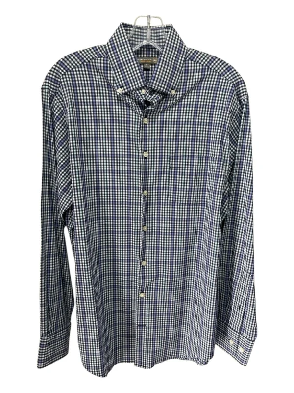 Peter Millar Size M Light Blue & White Synthetic Plaid Men's Long Sleeve Shirt