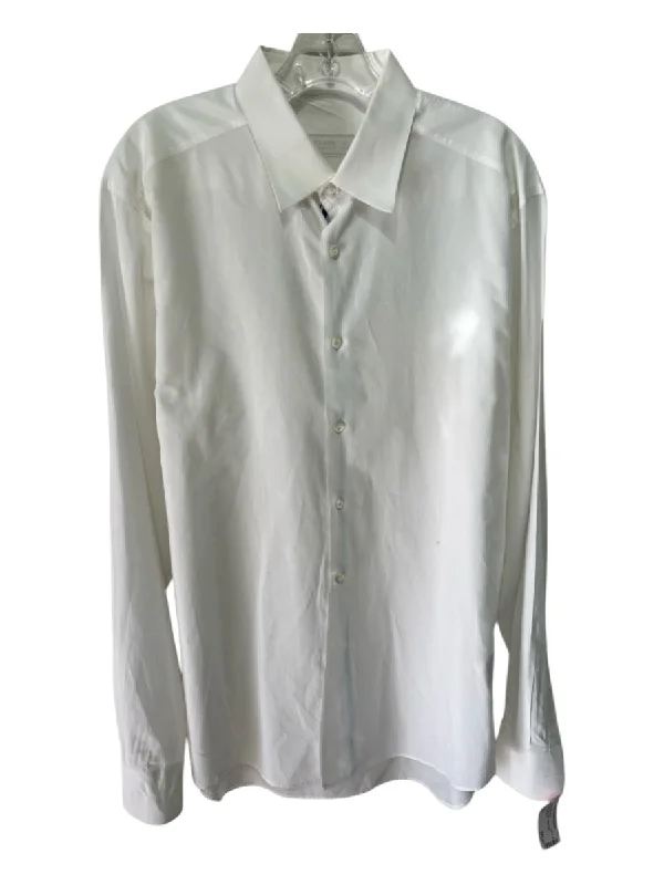 Prada Size 15.5 White Cotton Solid Button Down Men's Long Sleeve Shirt