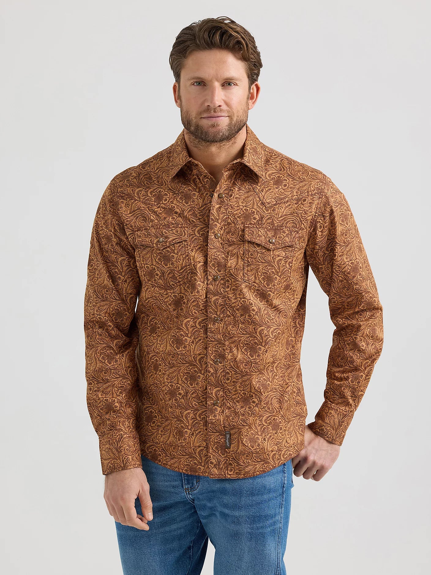 Wrangler® Retro® Caramel Floral Long Sleeve Snap Shirt