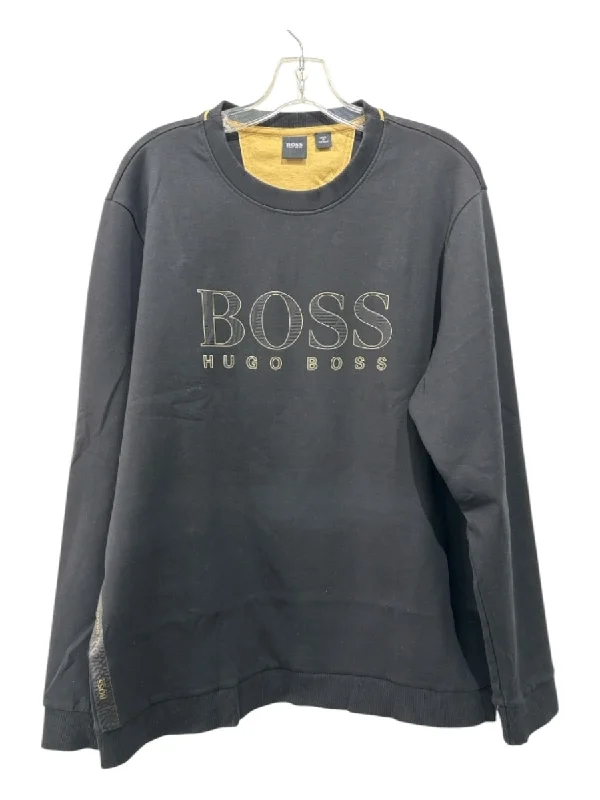 Boss Size xxxl Black Synthetic logo Sweatshirt Crew Men's Long Sleeve Shirt