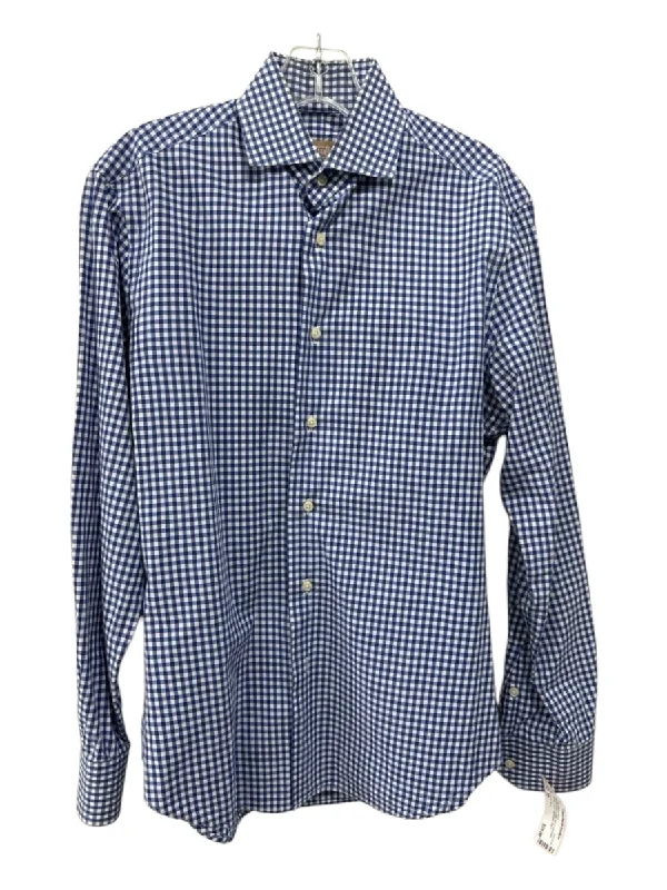 Gitman Bros Size 15 Blue & White Cotton Blend Gingham Men's Long Sleeve Shirt