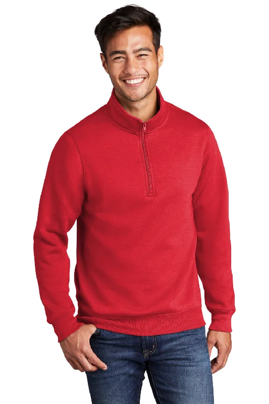 Port & Company Mens Core Fleece 1/4 Zip Sweatshirt - Red