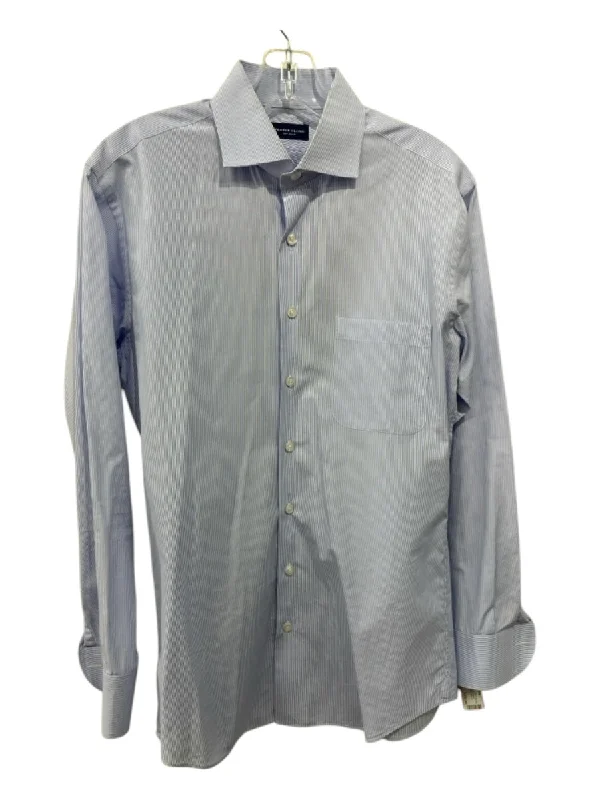 Proper Cloth Size Est M Blue & White Cotton Striped Men's Long Sleeve Shirt