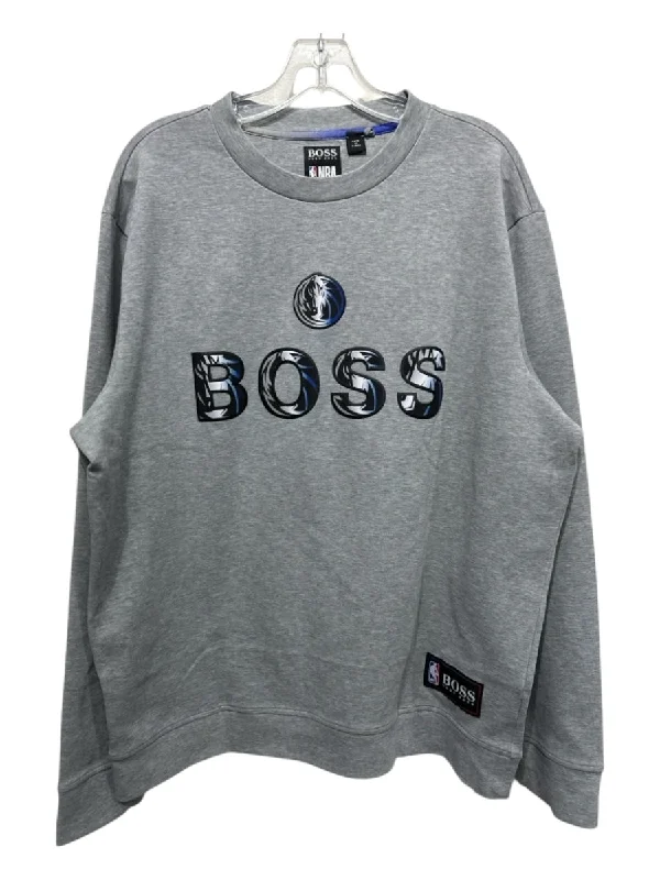 Boss Size XL Gray Synthetic NBA Sweatshirt Crew Men's Long Sleeve Shirt