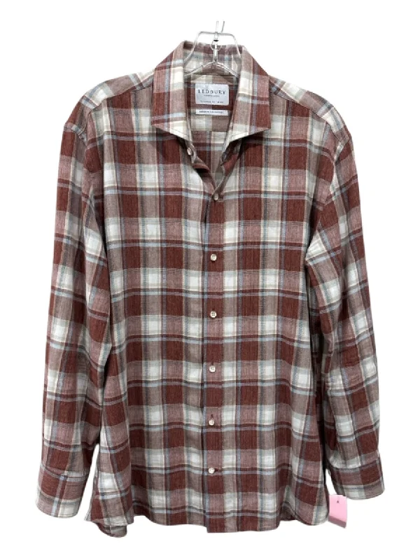 Ledbury Size L Red & Beige Cotton Blend Plaid Button Down Long Sleeve Shirt