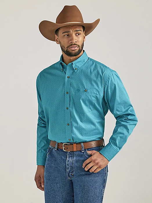 WRANGLER GEORGE STRAIT TEAL DISC LONG SLEEVE SHIRT