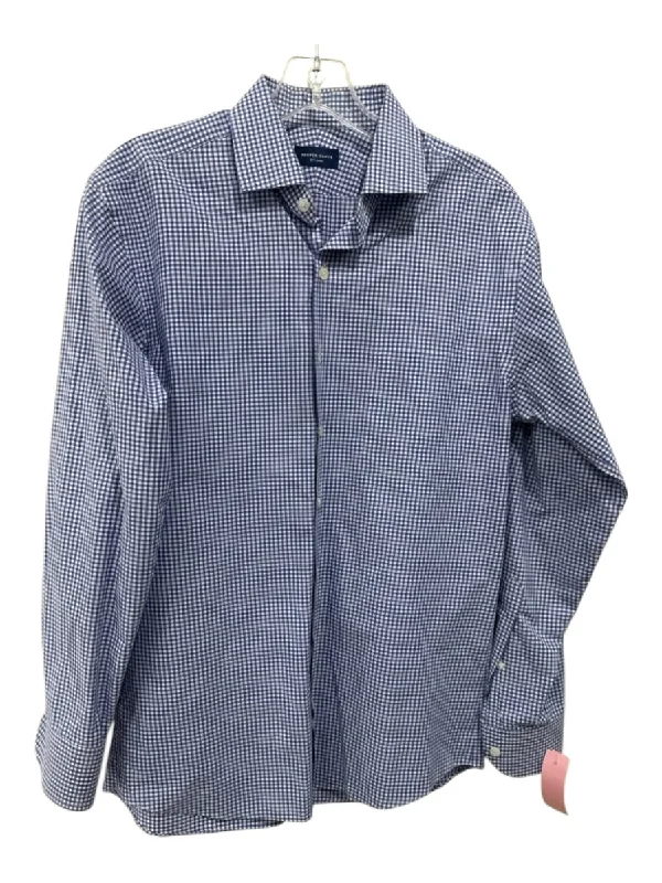 Proper Cloth Size Est M Blue & White Cotton Blend Gingham Long Sleeve Shirt