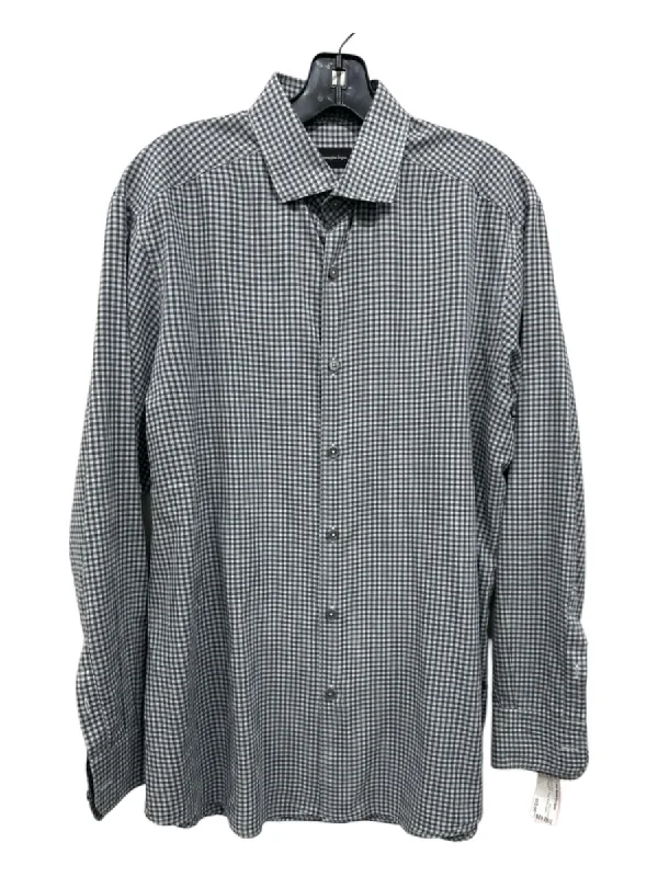 Zegna Size L Gray & Blue Cotton Plaid Button Down Men's Long Sleeve Shirt