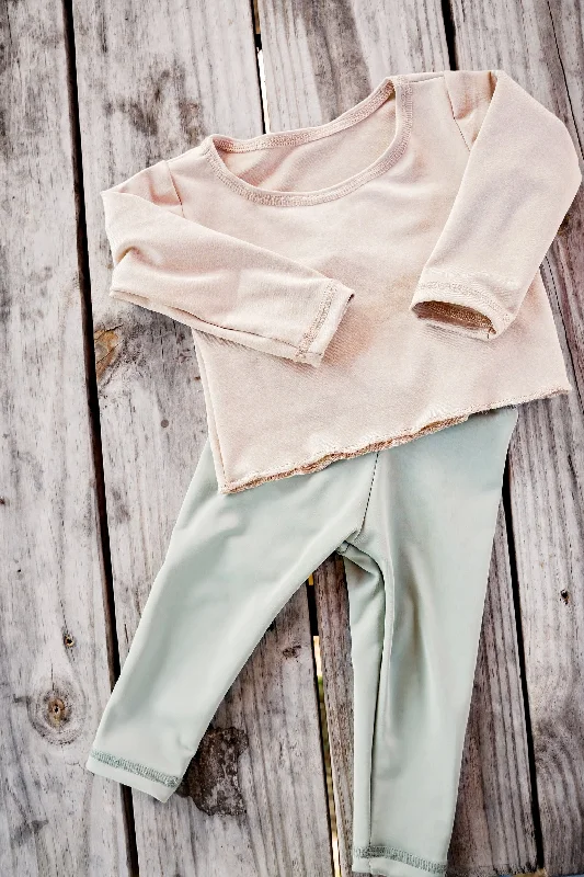 Sage Green Legging and Sand Long Sleeve Cropped Top Set