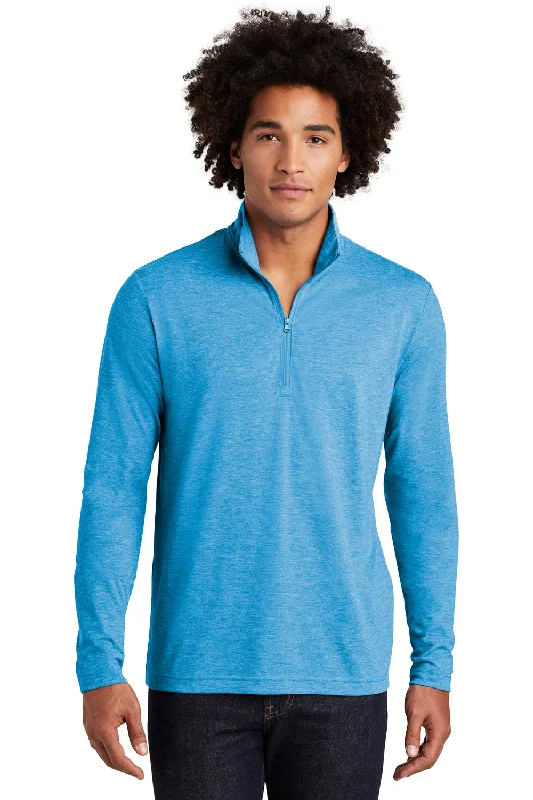 Sport-Tek Mens Moisture Wicking 1/4 Zip Sweatshirt - Heather Pond Blue