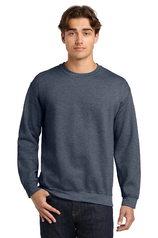 Gildan Mens Pill Resistant Fleece Crewneck Sweatshirt - Heather Dark Navy Blue