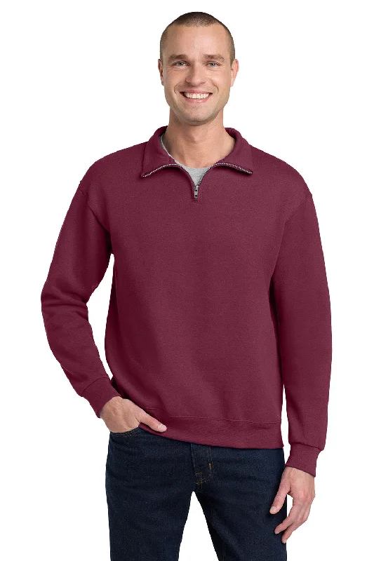 Jerzees Mens NuBlend Pill Resistant Fleece 1/4 Zip Sweatshirt - Maroon