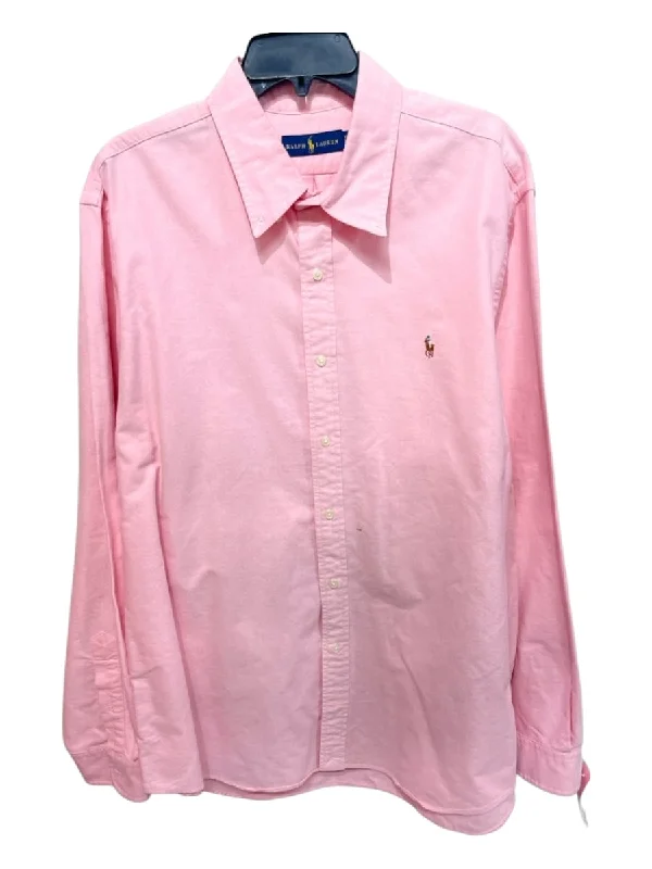 Polo Size XXL Pink Cotton Blend Solid Button Down oxford Men's Long Sleeve Shirt