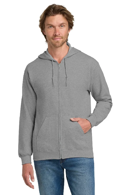 Gildan Mens Pill Resistant Full Zip Hooded Sweatshirt Hoodie w/ Pockets - Sport Grey