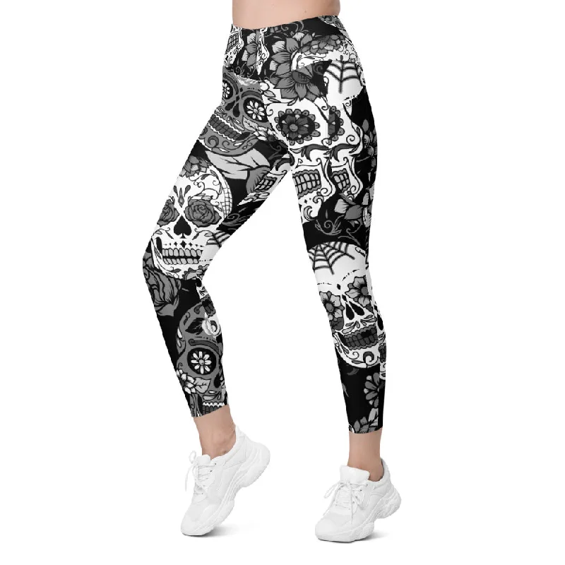 Black & White Sugar Skull Leggings with Pockets