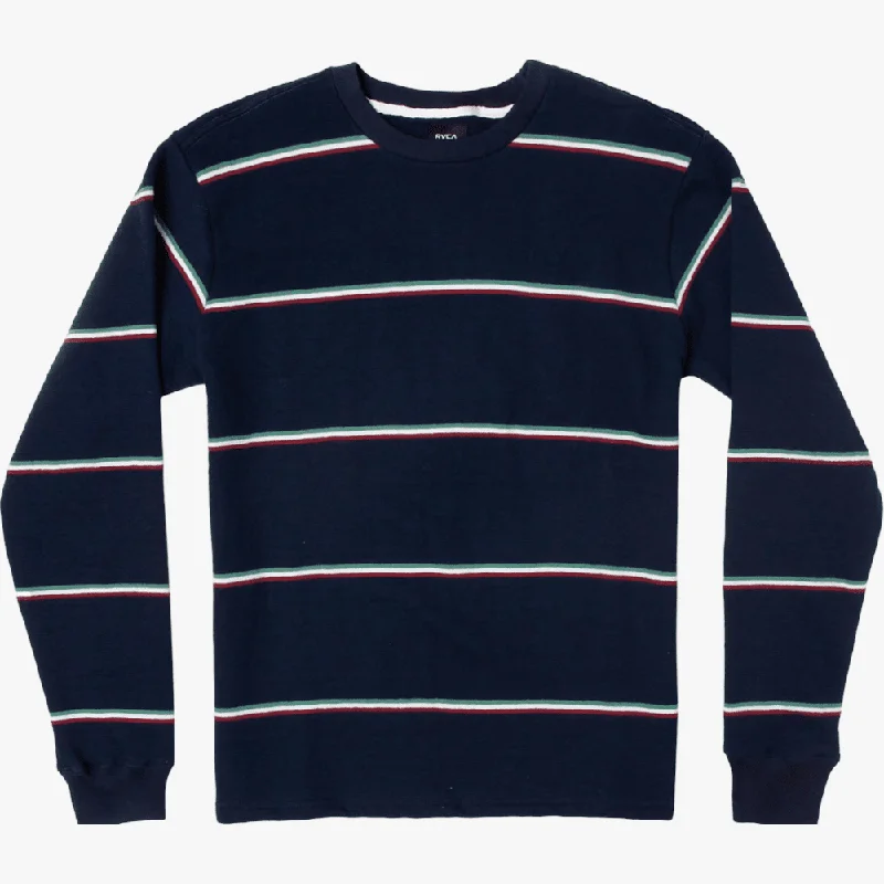 Rvca Mens Eventide Stripe Long Sleeve Sweat Moody Blue