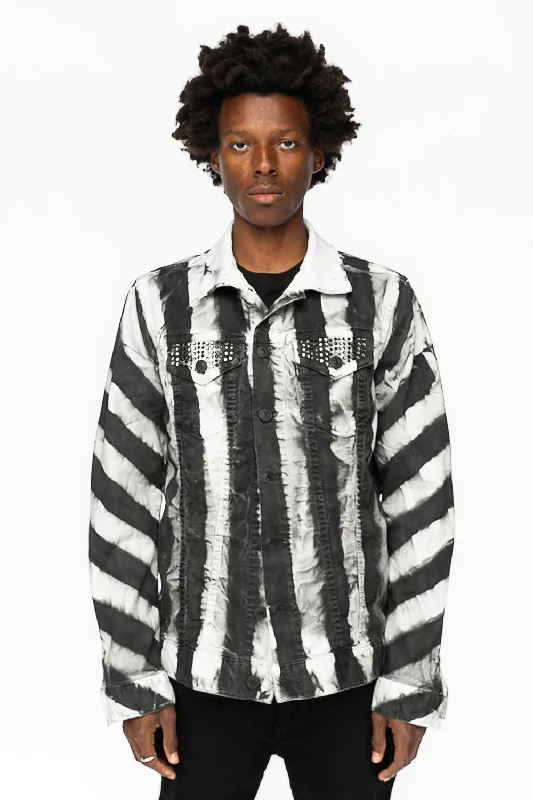 PRISONER JEAN JKT IN BLACK AND WHITE WASH WITH BLK DIAMOND AND JET BLK  CRYSTALS