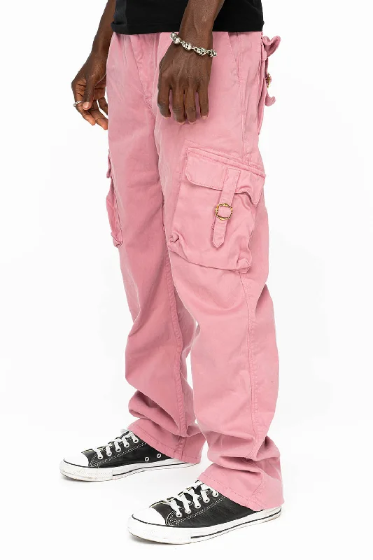 ROBINS NEW MILITARY STYLE CARGO PANTS IN PINK COLOR WASH