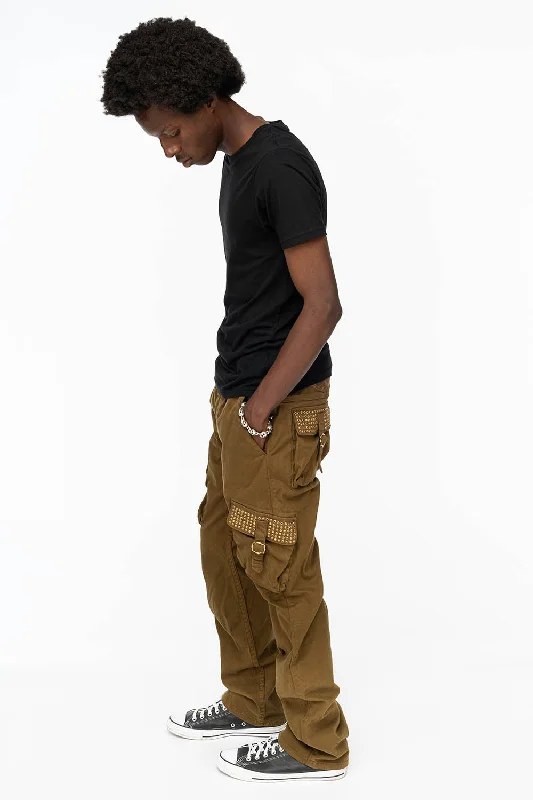 ROBINS NEW MILITARY STYLE CARGO PANTS IN OLIVE WITH SMOKY TOPAZ CRYSTALS