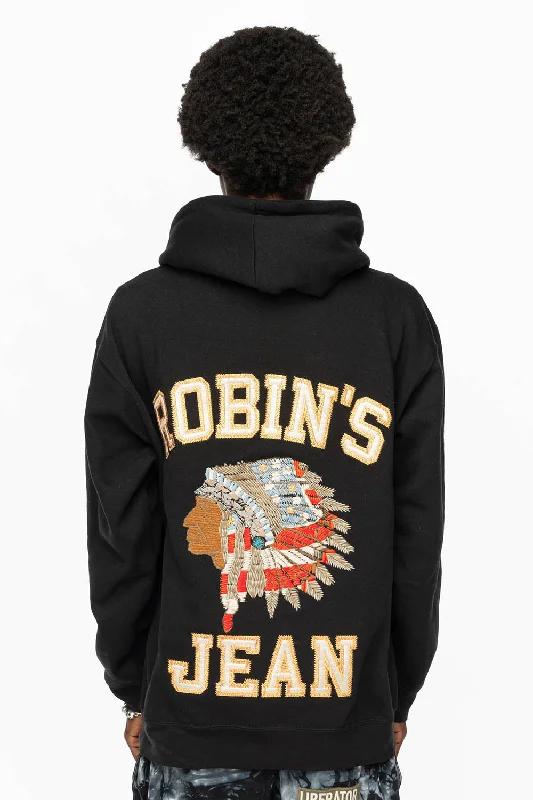 ROBIN’S HEAVY WEIGHT  NATIVE AMERICAN CHIEF PULLOVER HOODIE IN BLACK