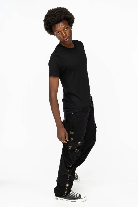 ROBINS NEW MILITARY STYLE CARGO PANTS IN BLACK WITH WITH GUNSLINGER CRYSTAL MOTIF