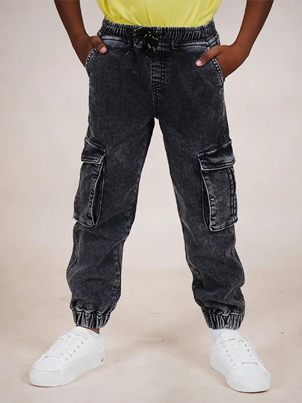 Boys Full Length Denim Jogger With Cargo Pocket