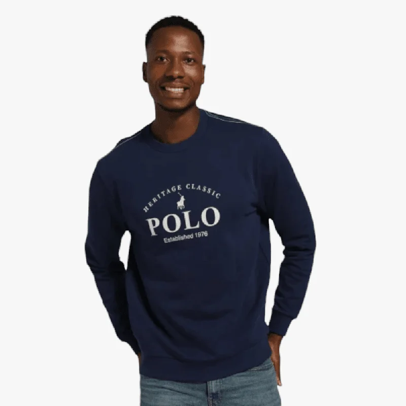 Polo Mens Long Sleeve Heritage Printed Sweater Navy