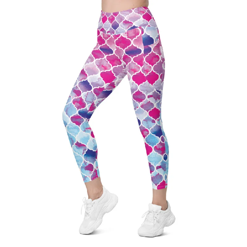 Pink & Blue Arabic Pattern Leggings with Pockets