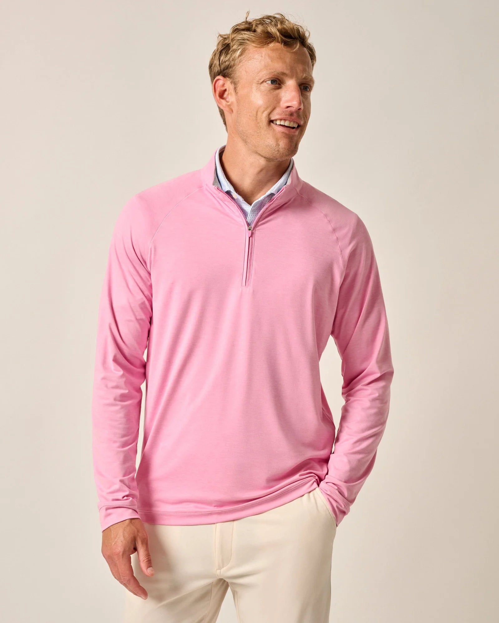 Johnnie-O Freeborne Performance 1/4 Zip Pullover Sweater - Porto Pink