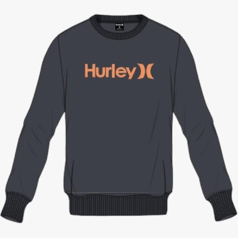 Hurley Mens Solid Crew Fleece Sweater French Navy Orange