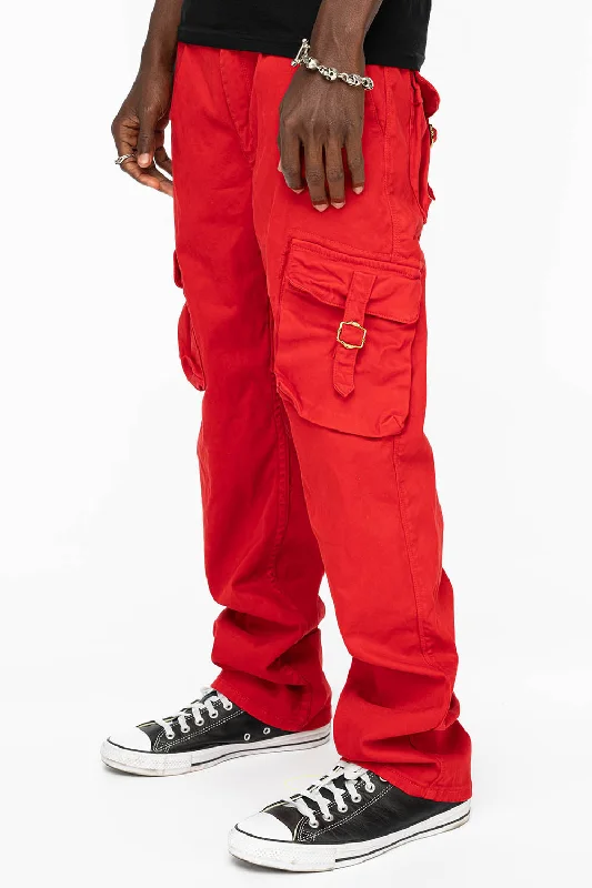 ROBINS NEW MILITARY STYLE CARGO PANTS IN RED COLOR WITH EMBROIDERY