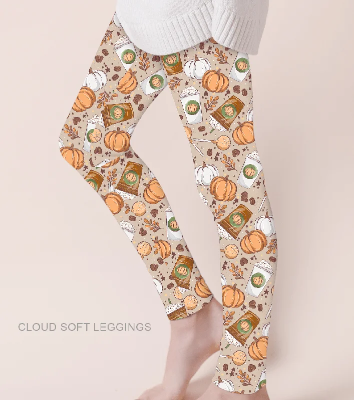 Fabulous Fall Pumpkin Spice - Adult & Kids Casual Cloud Soft Yoga Band Leggings