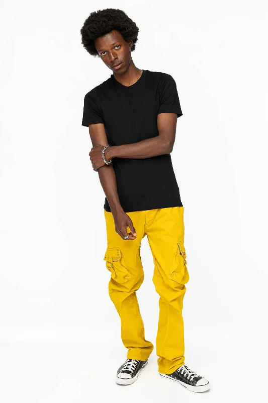 ROBINS NEW MILITARY STYLE CARGO PANTS IN MUSTARD WITH CITRINE CRYSTALS